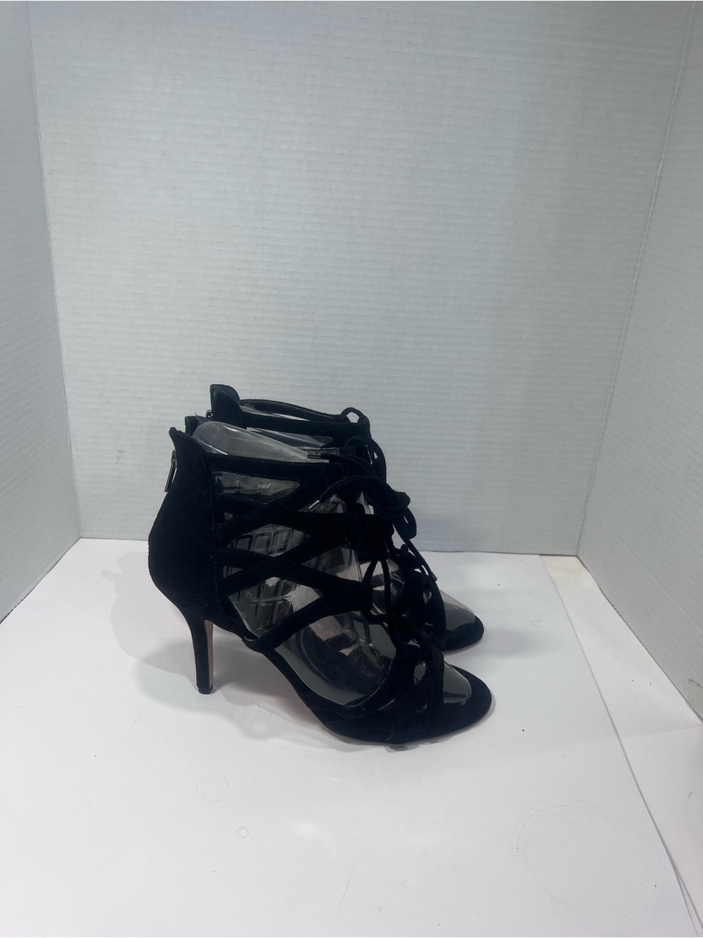 White House Black Market Black Strappy Lace-Up Heeled Sandals